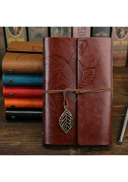 Retro Vintage Yapraklı Not Defteri, Klasik Pu Deri Kapak, Seyahat Defteri, Trl Journal, Günlük, Seyahat Günlüğü, Doldurulabilir Eskiz Defteri, Sketchbook, 130X185MM