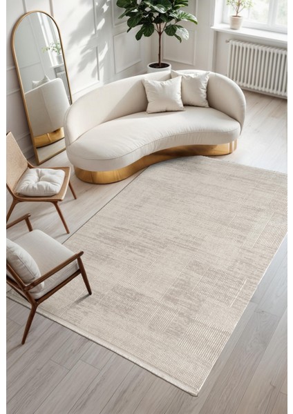 Armony AR014G Beyaz Halı Modern Desenli Akrilik Pamuk Taban Tozu Az Salon Halısı Yatak Odası Koridor