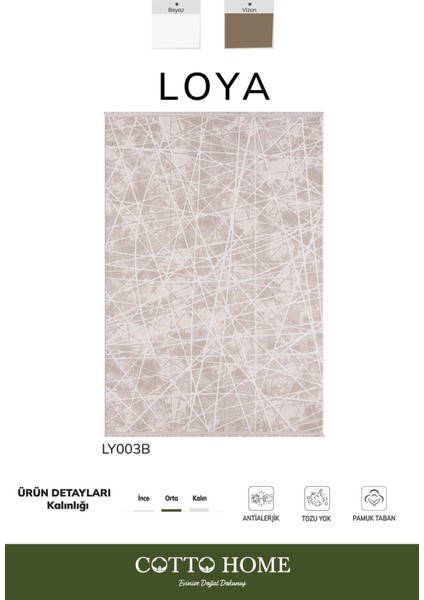 Loya LY003B Vizon Halı Çizgi Desen Antialerjik Tozu Yok Pamuk Taban Salon Halısı Yatak Odası Koridor