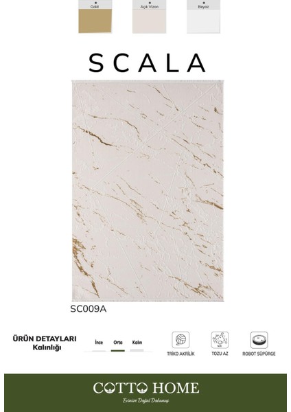 Scala SC009A Beyaz Halı Modern Desenli Tozu Az Akrilik Salon Halısı Yatak Odası Mutfak Koridor