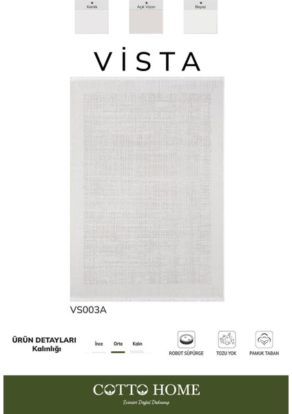 Vista VS003A Beyaz Halı Modern Desen Antialerjik Pamuk Taban Yıkanabilir Salon Halısı Yatak Odası