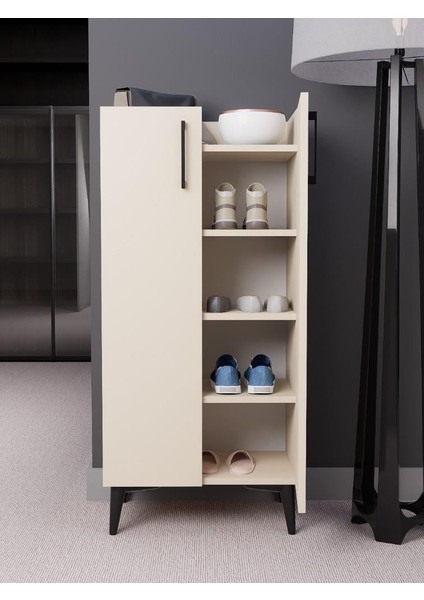 4 Raflı Kapaklı Ahşap Ayakkabılık | Modern Dresuar | Kiler Dolabı, Çok Amaçlı Dolap, Vizon, %100 Mdf (AYK02) fiyatları