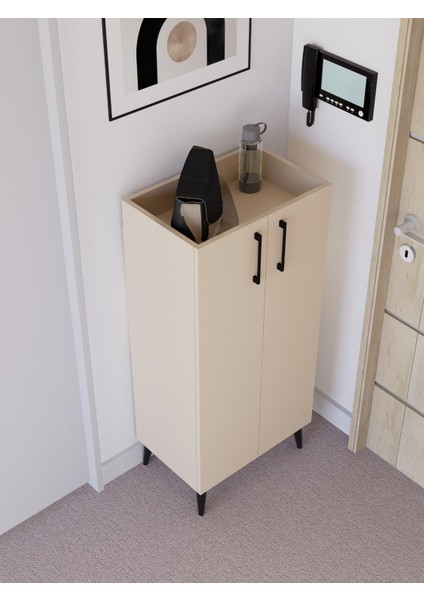 4 Raflı Kapaklı Ahşap Ayakkabılık | Modern Dresuar | Kiler Dolabı, Çok Amaçlı Dolap, Vizon, %100 Mdf (AYK02) modelleri