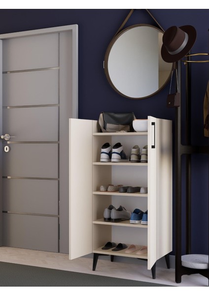 4 Raflı Kapaklı Ahşap Ayakkabılık | Modern Dresuar | Kiler Dolabı, Çok Amaçlı Dolap, Vizon, %100 Mdf (AYK02) fırsatları