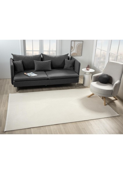 Armony AR007A Beyaz Halı Modern Desen Akrilik Pamuk Taban Tozu Az Salon Halısı Yatak Odası Koridor