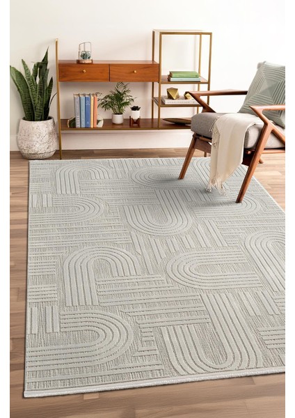 Tablo TL007A Gri Halı Geometrik Desen Antialerjik Pamuk Taban Yıkanabilir Salon Halısı Yatak Odası