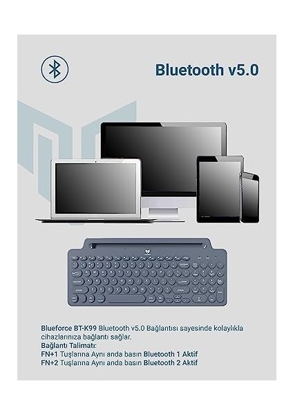 BT-K99 Bluetooth & Wireless Kablosuz Klavye Standlı Gri Telefon Pc Tablet Tv Laptop Mac Uyumlu