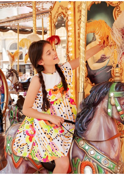 Papaya Desenli, Rahat Kalıp Kız Çocuk Elbise fiyatları