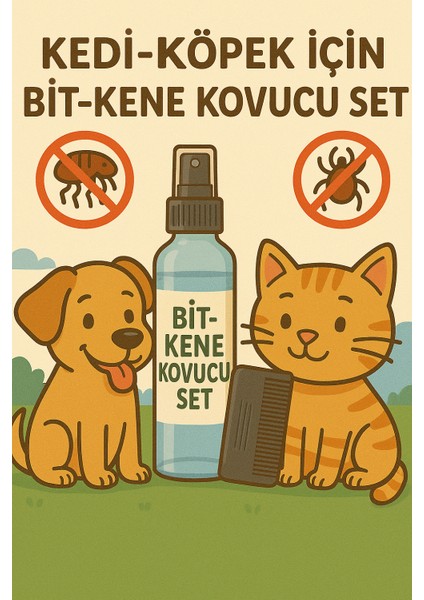 Kedi-Köpek Için Bit-Kene Kovucu Sprey ve Tarak Seti