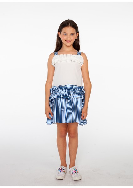 Askılı Marin Pamuklu Kız Çocuk Elbise