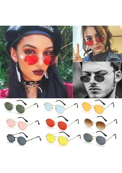 Altın-Kırmızı 1 Stili 1 Adet Retro Oval Küçük Çerçeve Güneş Gözlüğü Altın Gümüş Çerçeve UV400 Degrade Ayna Gözlük Steampunk Vintage Sokak Plaj Güneş Gözlüğü (Yurt Dışından) modelleri