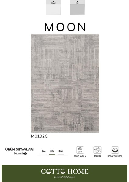 Moon MO102G Krem Halı Modern Gri Detaylı Akrilik Pamuk Taban Salon Halısı Yatak Odası Koridor