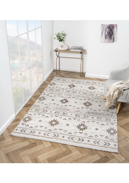 Loya LY001B Vizon Halı Etnik Desen Antialerjik Tozu Yok Pamuk Taban Salon Halısı Yatak Odası Koridor