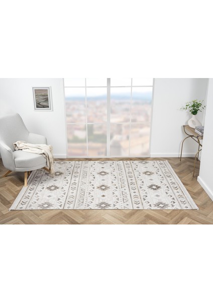 Loya LY001B Vizon Halı Etnik Desen Antialerjik Tozu Yok Pamuk Taban Salon Halısı Yatak Odası Koridor
