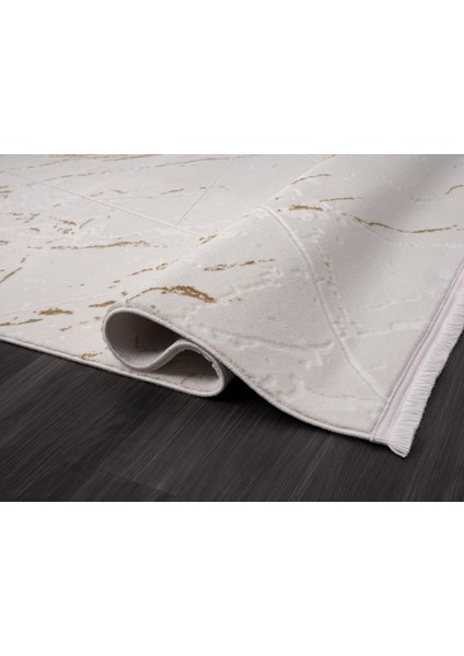 Scala SC009A Beyaz Halı Modern Desenli Tozu Az Akrilik Salon Halısı Yatak Odası Mutfak Koridor