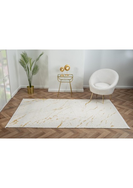 Scala SC009A Beyaz Halı Modern Desenli Tozu Az Akrilik Salon Halısı Yatak Odası Mutfak Koridor