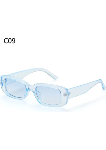 C09 Mavi Stil 2021 Retro Kare Güneş Gözlükleri Lüks Seyahat Küçük Dikdörtgen Güneş Gözlüğü Erkek Kadın Vintage Uv Rotection Plaj Gözlükleri (Yurt Dışından)