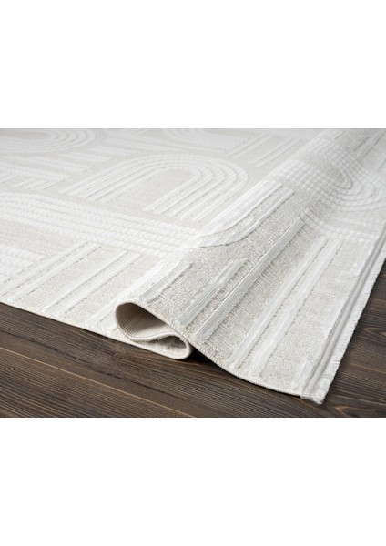 Tablo TL005A Krem Halı Geometrik Desen Antialerjik Pamuk Taban Yıkanabilir Salon Halısı Yatak Odası