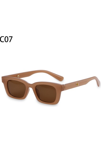 C07 Stili Kare Geniş Çerçeve Küçük Dikdörtgen Güneş Gözlüğü Kadın Shades Vintage Gözlük UV400 Şeker Renk Bisiklet Kız Erkek Güneş Gözlükleri (Yurt Dışından)