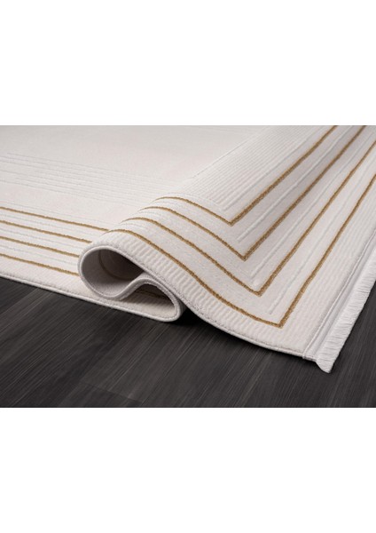 Scala SC003A Beyaz Halı Modern Desenli Tozu Az Akrilik Salon Halısı Yatak Odası Mutfak Koridor