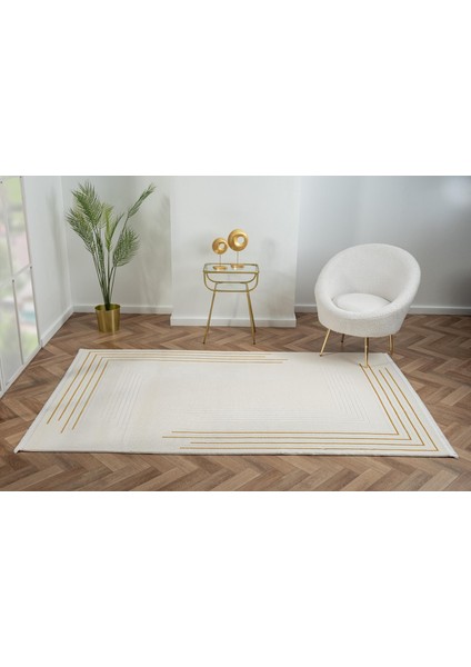 Scala SC003A Beyaz Halı Modern Desenli Tozu Az Akrilik Salon Halısı Yatak Odası Mutfak Koridor