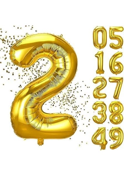 2 Yaş Doğum Günü Rakamlı Balon Yaş Günü Gold Renk Folyo Uçan Balon 102 cm Doğum Günü ve Parti Dekorasyonu Büyük Boy Balon 40 Inç - 102 cm Doğum Günü Dekorasyonu Balon Yaş Sayı Helyum Balon 2 Rakamı