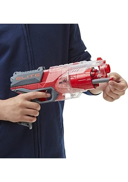Elite Disruptor Blaster, 6-Dart Davul, 6 Elite Dart, Hızlı Ateş, Yarı Saydam Kırmızı