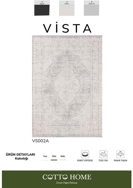 Vista VS002A Beyaz Halı Klasik Desen Antialerjik Pamuk Taban Yıkanabilir Salon Halısı Yatak Odası