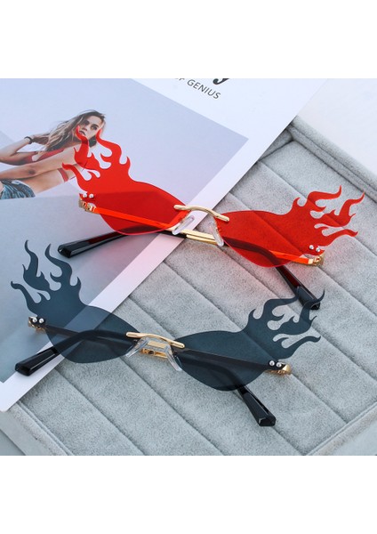 Sarı Stil Yeni Moda Yangın Alev Güneş Gözlüğü Kadın Erkek Çerçevesiz Kedi Gözü UV400 Güneş Gözlükleri Lüks Hollow Shades Streetwear Gözlük (Yurt Dışından) modelleri
