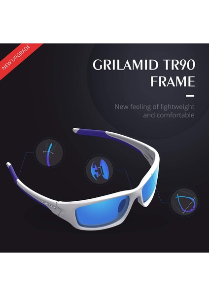 Gri Tarzı Torege Polarize Spor Güneş Gözlüğü Erkek Kadın Bisiklete Binme Koşu Balıkçılık Golf TR90 Kırılmaz Çerçeve TR011 -Beyaz Mavi (Yurt Dışından) fırsatları