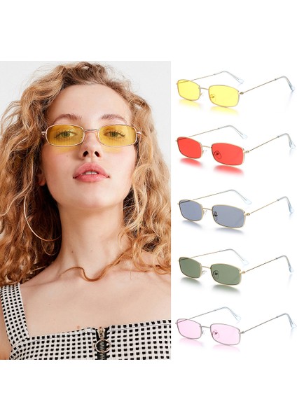 Altın Kırmızı Stil 2021 Unisex Metal Çerçeve Dikdörtgen Güneş Gözlüğü Moda Küçük Retro Shades UV400 Gözlük Erkekler Kadınlar Için Sürüş Gözlük Gözlük (Yurt Dışından) fiyatları