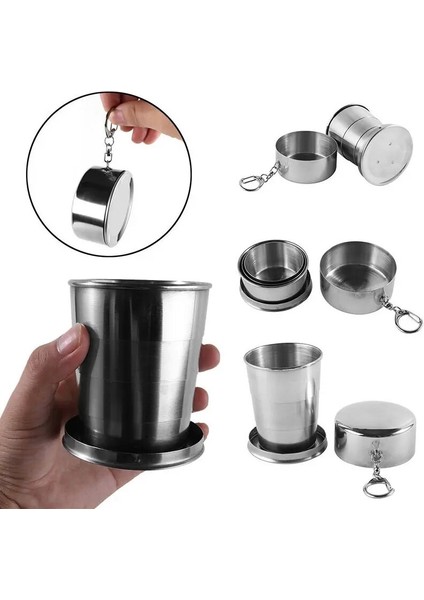 M 3 Kat 140ML Cu Stili Mini Paslanmaz Çelik Şarap Kadehleri ​​taşınabilir Açık Kamp Seyahat Katlanır Katlanabilir Metal Içme Bardakları Teleskopik Kupa (Yurt Dışından)