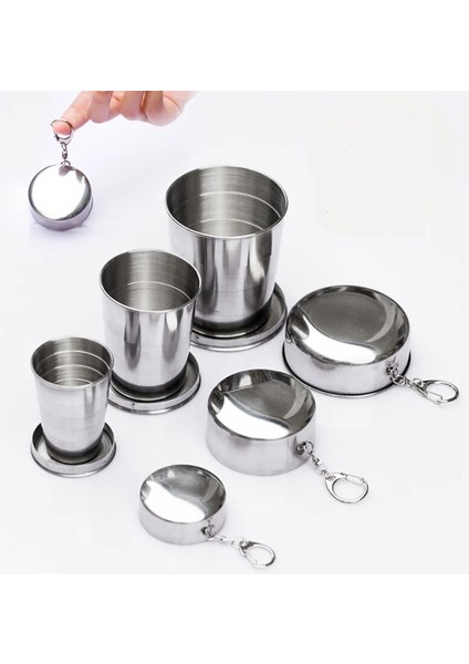 M 3 Kat 140ML Cu Stili Mini Paslanmaz Çelik Şarap Kadehleri ​​taşınabilir Açık Kamp Seyahat Katlanır Katlanabilir Metal Içme Bardakları Teleskopik Kupa (Yurt Dışından)