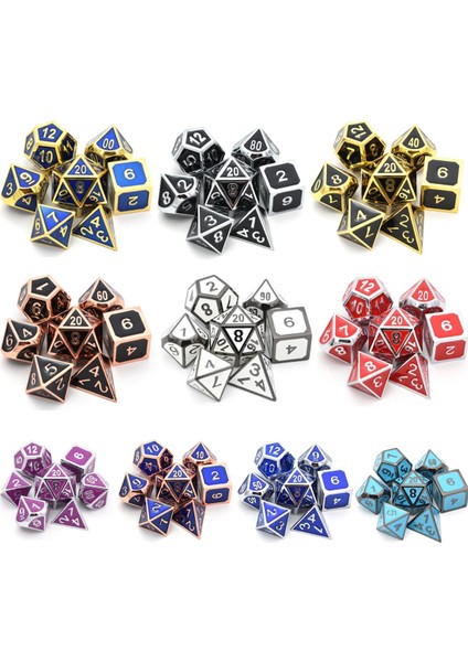 NO.489 Stili Rpg Dnd Mtg Masa Oyunları Için Metal Zar Emaye Boya Siyah Ipli Kılıf Seti (Yurt Dışından)