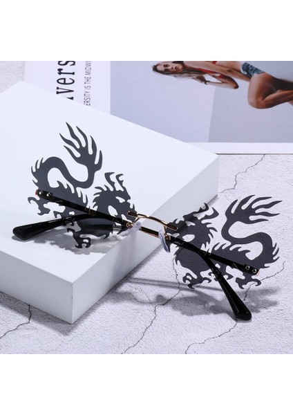 Siyah Stil Yeni Benzersiz Çerçevesiz Punk Güneş Gözlüğü Kadın Moda Ejderha ve Phoenix Gözlük Erkekler Kadın Tonları Için Renkli Parti Gözlük (Yurt Dışından) modelleri