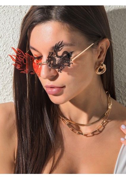 Siyah Stil Yeni Benzersiz Çerçevesiz Punk Güneş Gözlüğü Kadın Moda Ejderha ve Phoenix Gözlük Erkekler Kadın Tonları Için Renkli Parti Gözlük (Yurt Dışından) indirimleri