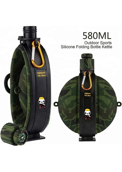 Siyah Stil Açık Askeri Kantin Şişesi Kamp Yürüyüş Sırt Çantasıyla Seyahat Hayatta Kalma Su Şişesi Su Isıtıcısı Taşınabilir Kantin Su Isıtıcısı 580ML (Yurt Dışından)