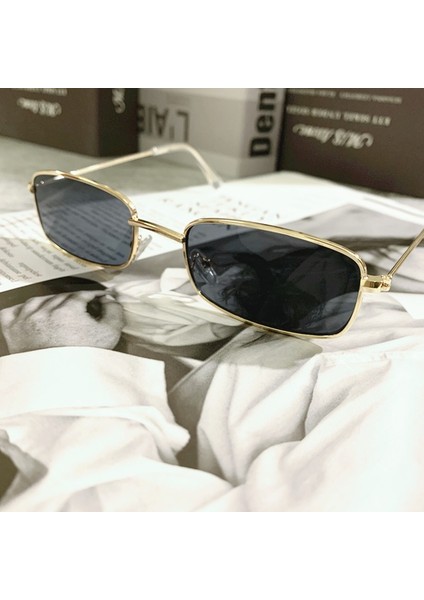 Altın Çerçeve Sarı Stili Şeker Rengi Vintage Gözlükler Retro Tonlar Dikdörtgen Güneş Gözlüğü UV400 Metal Kare Çerçeve Lens Trendy Gözlük Kadın Gözlükleri Очки (Yurt Dışından) fiyatları
