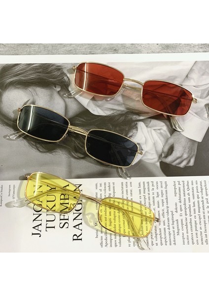 Altın Çerçeve Sarı Stili Şeker Rengi Vintage Gözlükler Retro Tonlar Dikdörtgen Güneş Gözlüğü UV400 Metal Kare Çerçeve Lens Trendy Gözlük Kadın Gözlükleri Очки (Yurt Dışından) modelleri