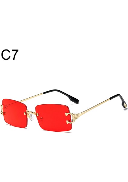 C7 Stili Mavi Dikdörtgen Güneş Gözlüğü Çerçevesiz Erkekler Metal Moda Kadınlar Için Kare Güneş Gözlükleri Degrade Lens Çerçevesiz UV400 Koruma (Yurt Dışından)