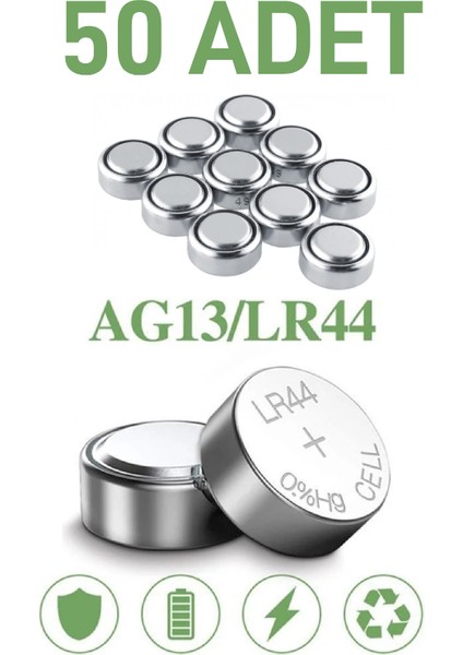 50 Adet AG13/LR44/357A Düğme Saat Pil Oyuncak Pili Alkalin
