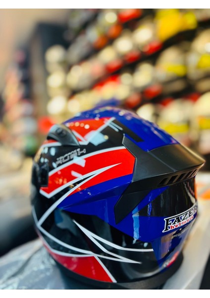 Fazer Siyah Vizör Rush Blue Red White Full Face Güneş Vizörlü Motosiklet Kaskı modelleri