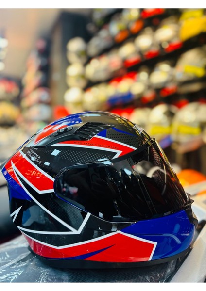Fazer Siyah Vizör Rush Blue Red White Full Face Güneş Vizörlü Motosiklet Kaskı fırsatları