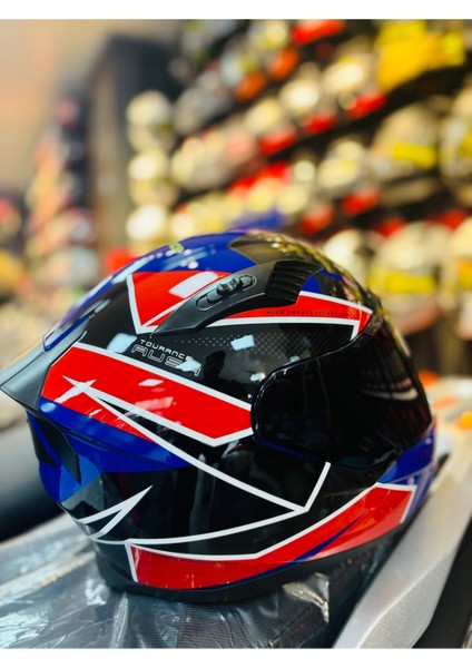 Fazer Siyah Vizör Rush Blue Red White Full Face Güneş Vizörlü Motosiklet Kaskı indirimleri