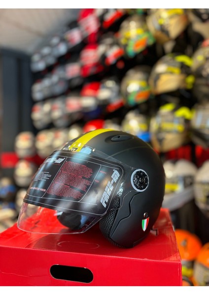 601 Yarım Açık Motosiklet Kaskı (Siyah-Neon)