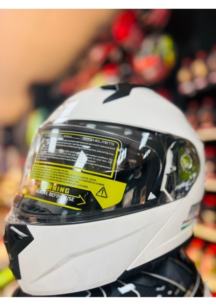 966 White Çene Açılır Güneş Vizörlü Motosiklet Kaskı (Beyaz)