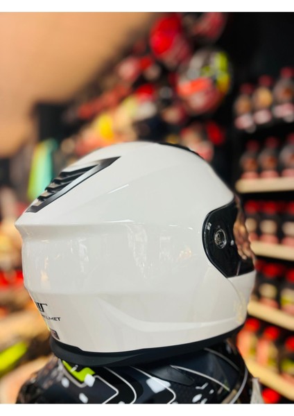 966 White Çene Açılır Güneş Vizörlü Motosiklet Kaskı (Beyaz)