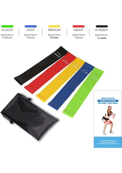 Egzersiz Direnci Döngü Bantları 5'li Egzersiz Bandı Seti Bacaklar Için Taşıma Çantalı Fitness Ekipmanları Popo Kolları Yoga Pilates (Yurt Dışından) modelleri