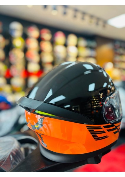 Fazer Glosy Flourosan Red Çene Açılır Güneş Vizörlü Motosiklet Kaskı