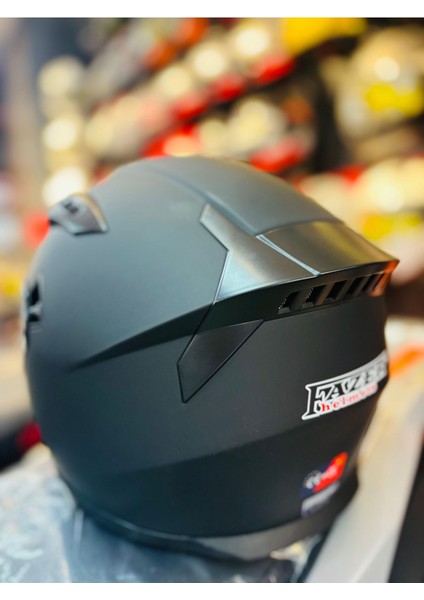 Fazer Siyah Vizör Solid Matt Black Full Face Güneş Vizörlü Motosiklet Kaskı